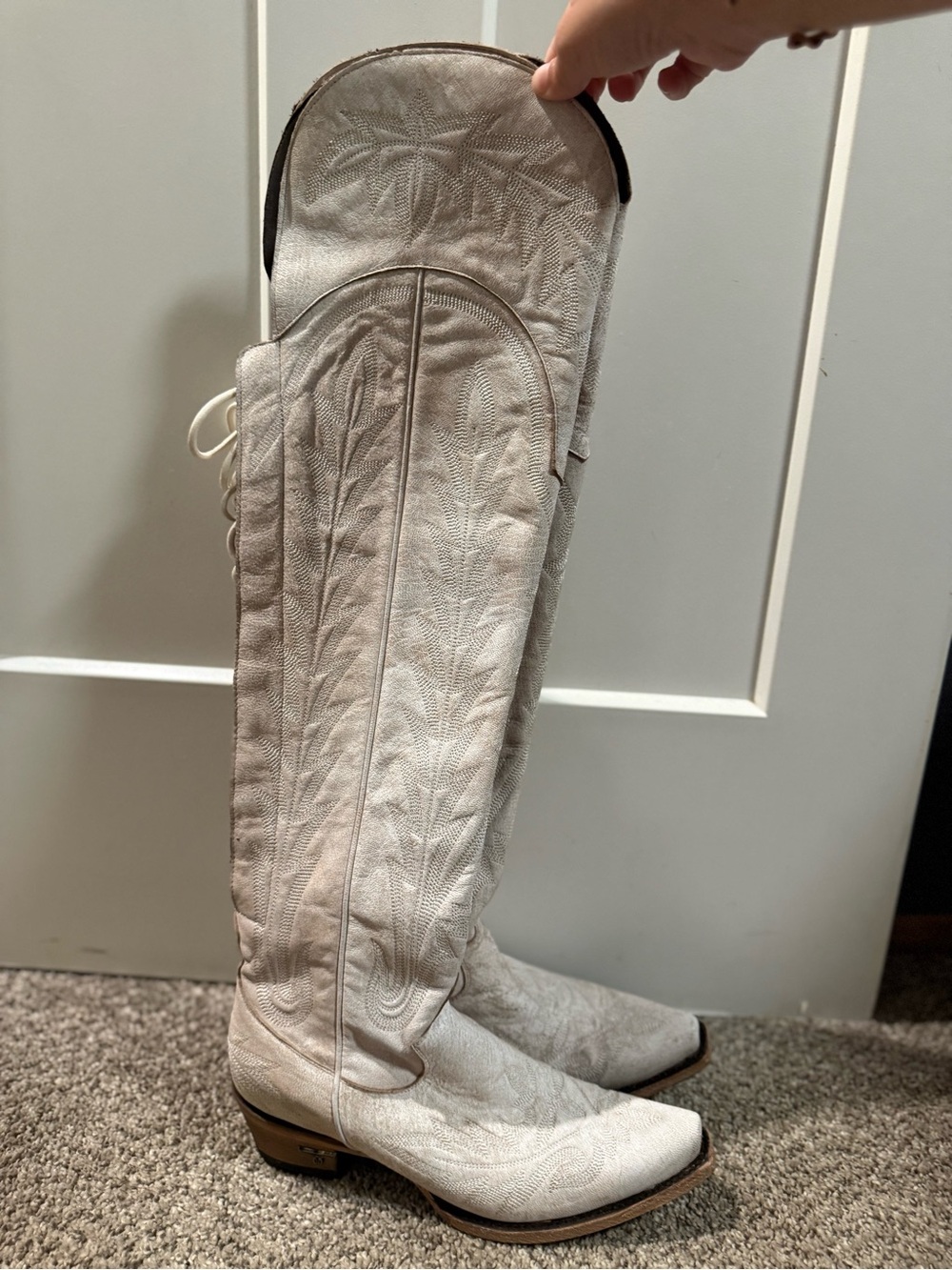 Women's Tall Embroidered Heeled Boots in off white/cream